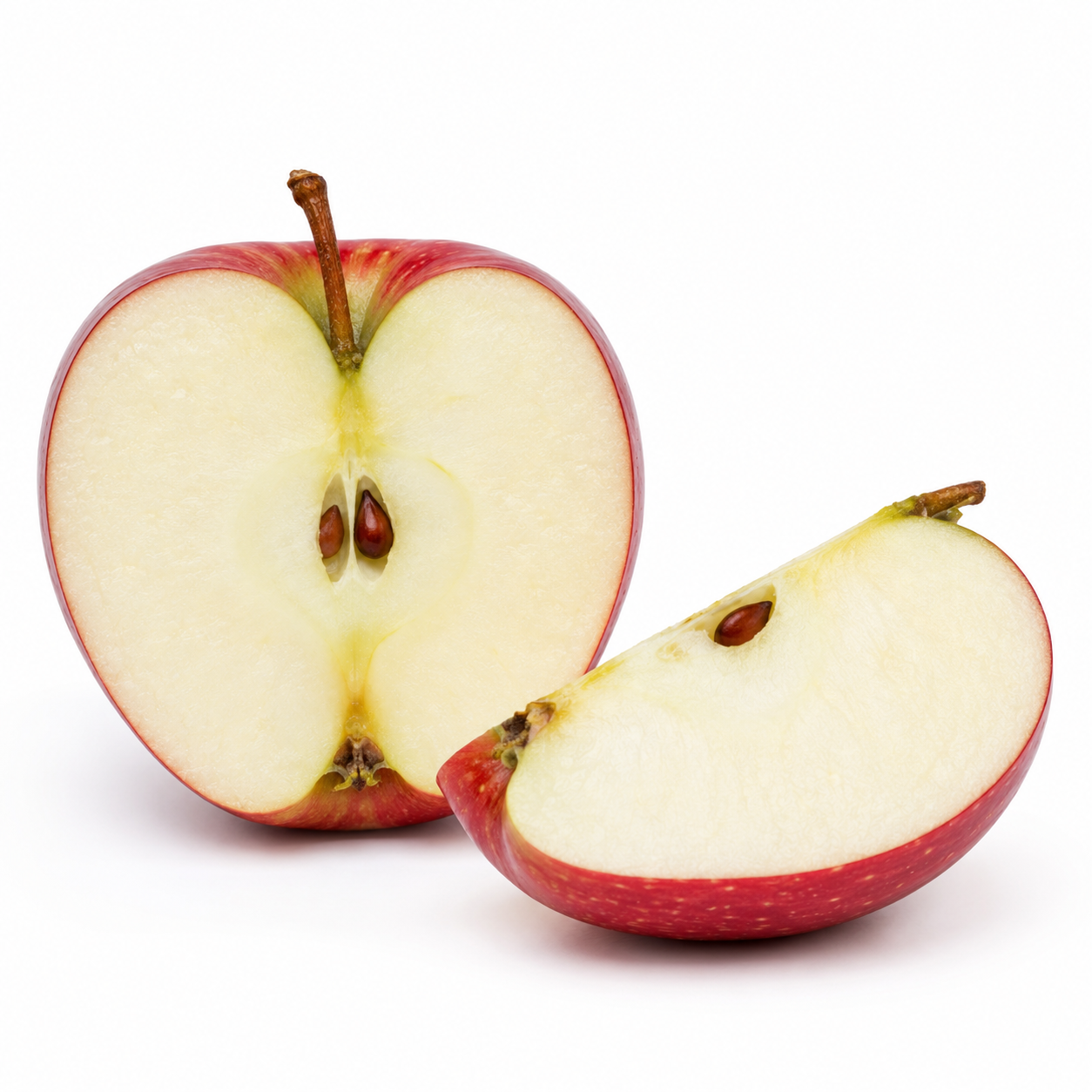 Freshly Sliced Premium Red Apple Freshly sliced red apple displaying its crisp interior, juicy flesh, and natural freshness in high-quality detail.