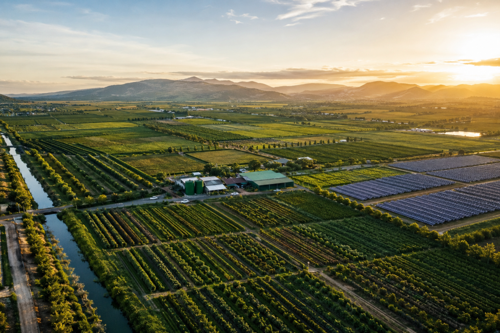 Future-ready organic farmland with sustainable agriculture and eco-friendly farming landscape