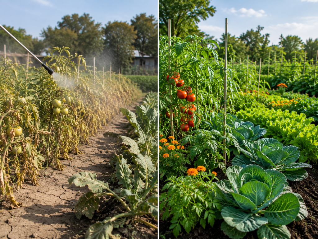 Healthy vegetable crops managed with organic pest control